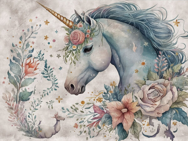 Einhorn mit Blumen und Blättern Einhorn mit Blumen und Blättern