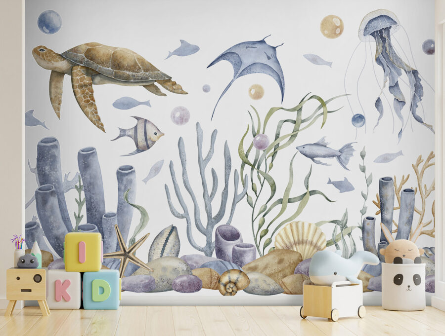 Fototapeten Meeresleben mit Fischen und Algen