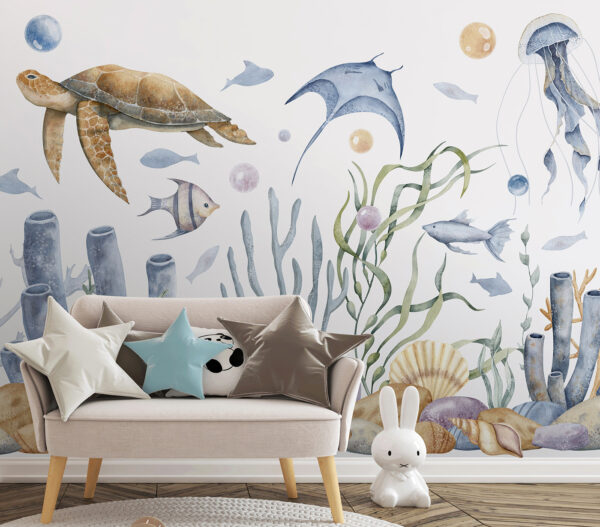 Meeresleben mit Fischen und Algen Meeresleben mit Fischen und Algen