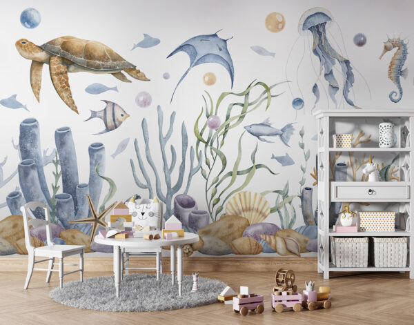 Meeresleben mit Fischen und Algen Meeresleben mit Fischen und Algen