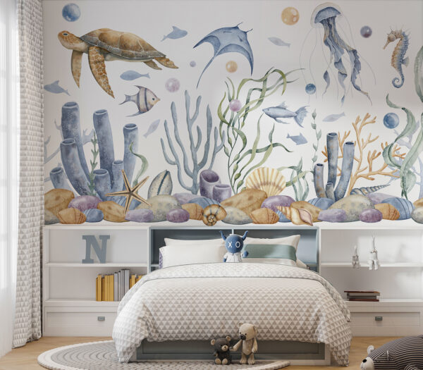 Meeresleben mit Fischen und Algen Meeresleben mit Fischen und Algen