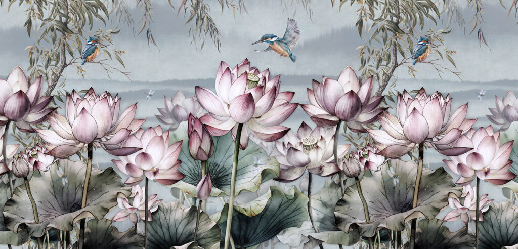 Gemälde von Blumen und einem Vogel Gemälde von Blumen und einem Vogel