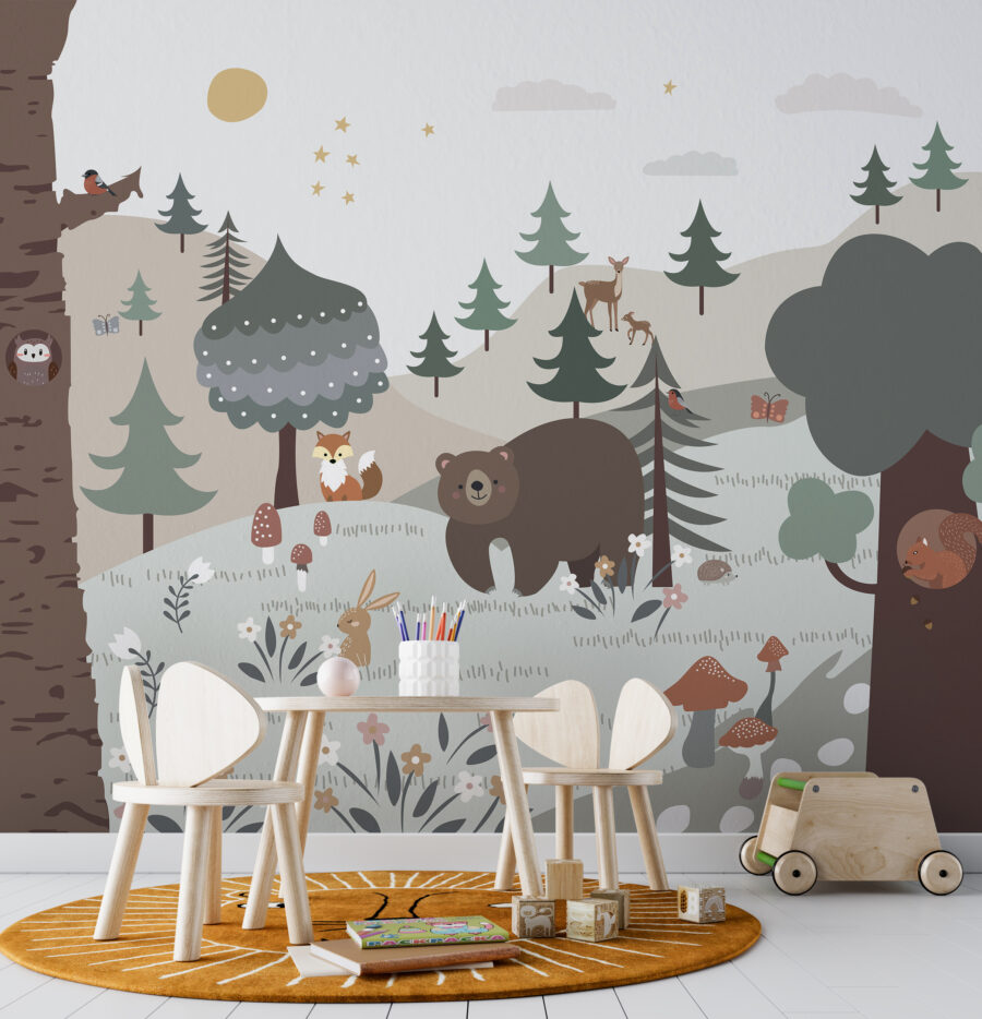 Cartoon eines Bären und eines Kaninchens in einem Wald Cartoon eines Bären und eines Kaninchens in einem Wald