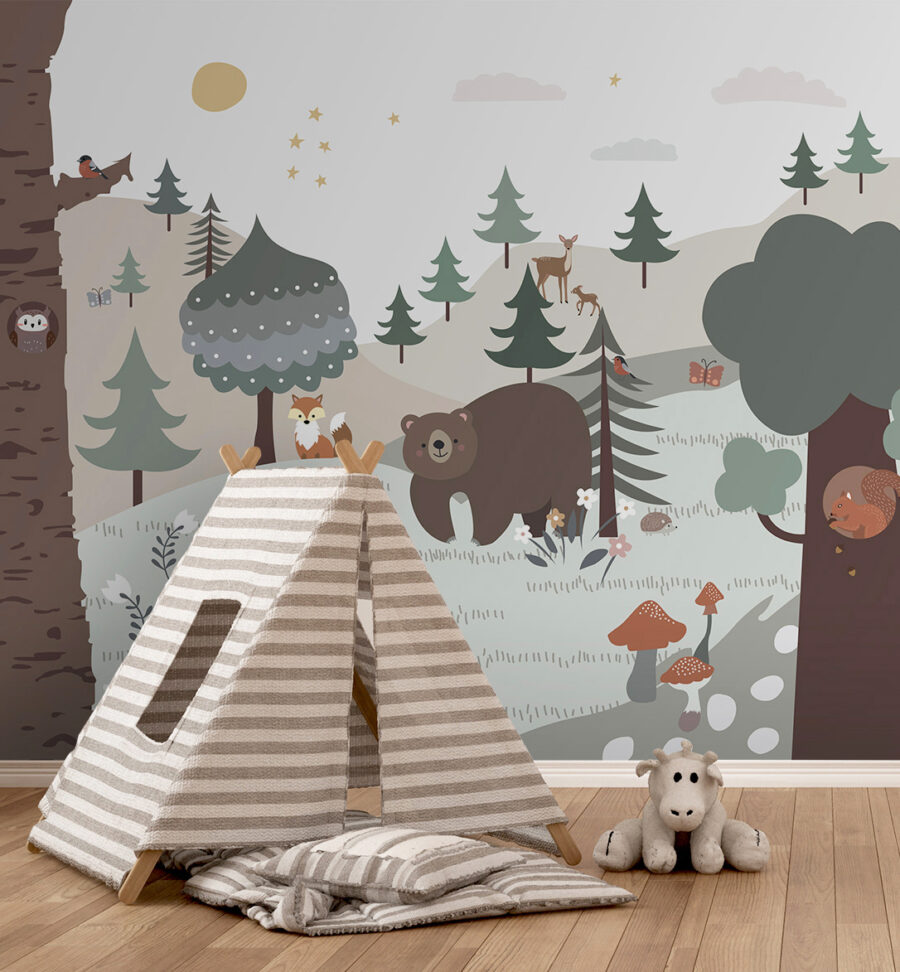 Cartoon eines Bären und eines Kaninchens in einem Wald Cartoon eines Bären und eines Kaninchens in einem Wald