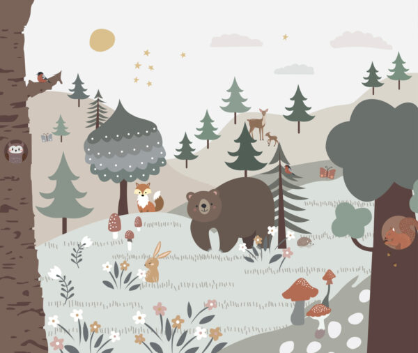 Cartoon eines Bären und eines Kaninchens in einem Wald Cartoon eines Bären und eines Kaninchens in einem Wald
