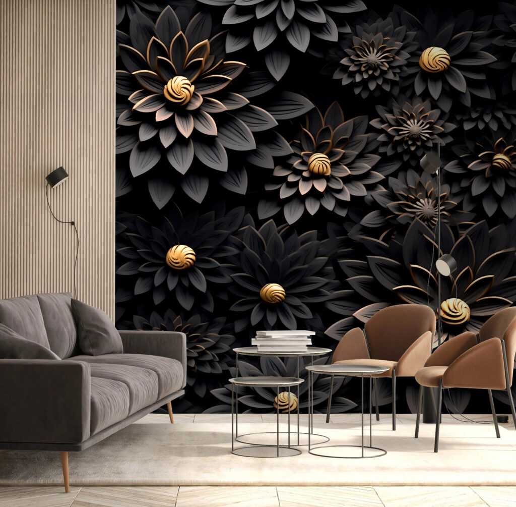 Elegant monochrome blooms with metallic centers Elegant monochrome blooms with metallic centers