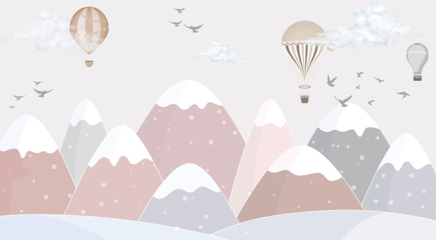 Heißluftballon, der über die Berge fliegt