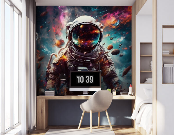 Ein Astronaut im Weltraum mit einem großen Helm Ein Astronaut im Weltraum mit einem großen Helm