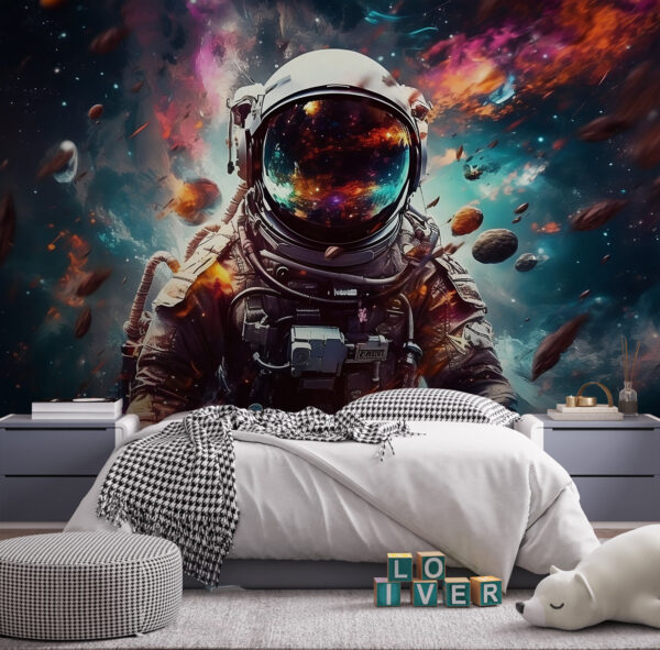 Ein Astronaut im Weltraum mit einem großen Helm Ein Astronaut im Weltraum mit einem großen Helm