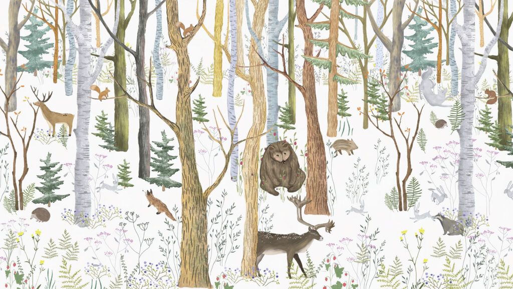 Wald mit Bäumen und Tieren Wald mit Bäumen und Tieren