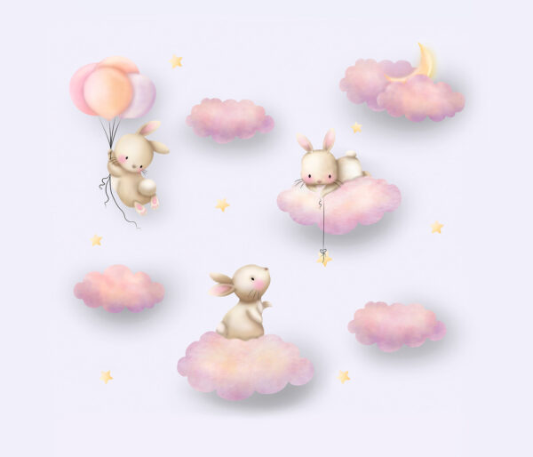 Gruppe von Kaninchen auf Wolken Gruppe von Kaninchen auf Wolken