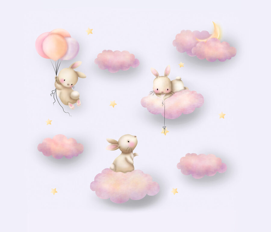 Gruppe von Kaninchen auf Wolken