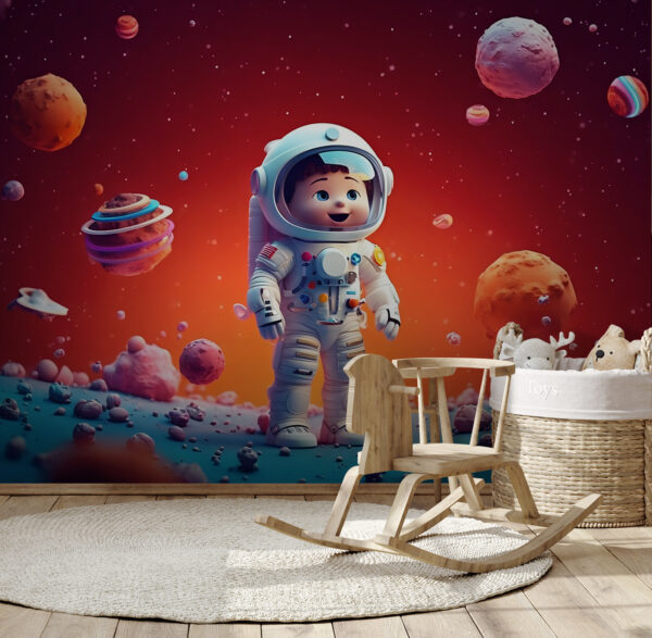 Cartoon eines Spielzeug-Astronauten im Weltraum Cartoon eines Spielzeug-Astronauten im Weltraum