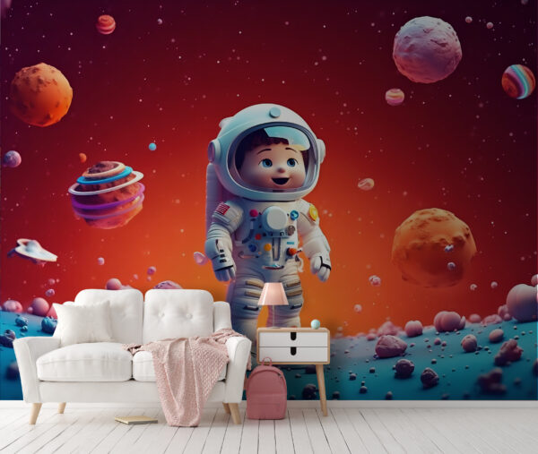 Cartoon eines Spielzeug-Astronauten im Weltraum Cartoon eines Spielzeug-Astronauten im Weltraum