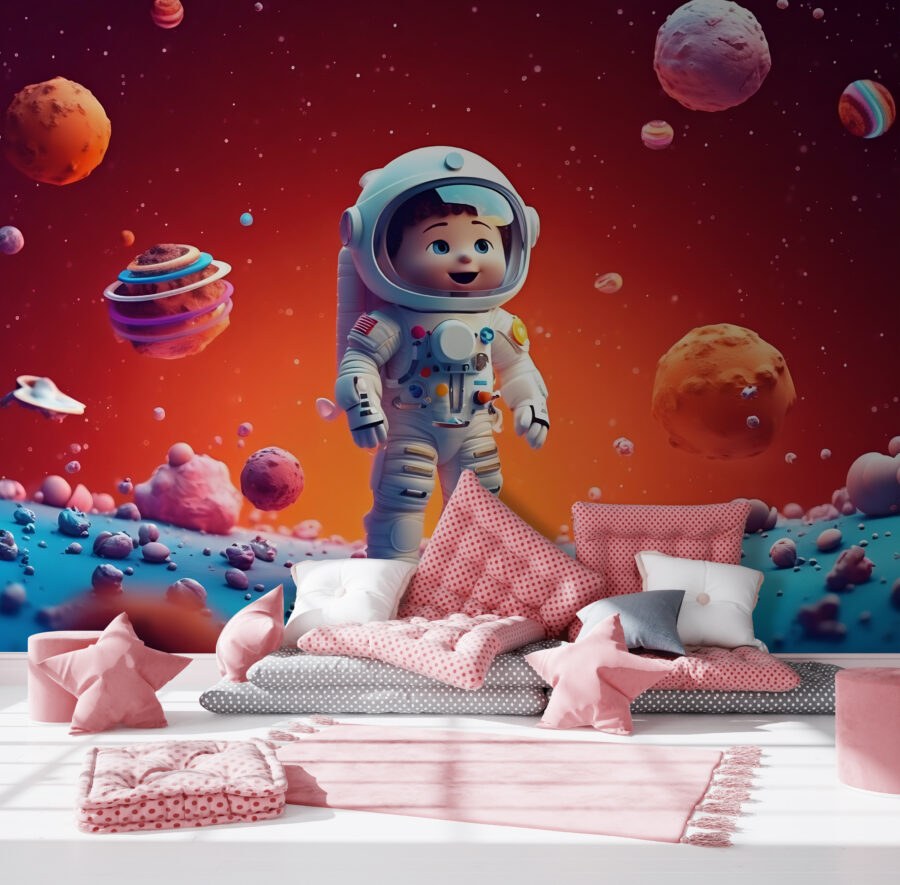 Cartoon eines Spielzeug-Astronauten im Weltraum Cartoon eines Spielzeug-Astronauten im Weltraum