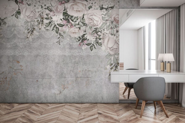 Weiße und rosa Blumen auf grauem Hintergrund Weiße und rosa Blumen auf grauem Hintergrund