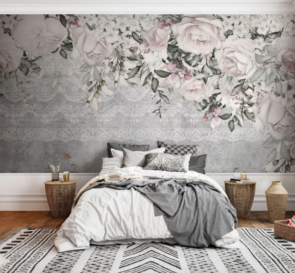 Weiße und rosa Blumen auf grauem Hintergrund Weiße und rosa Blumen auf grauem Hintergrund