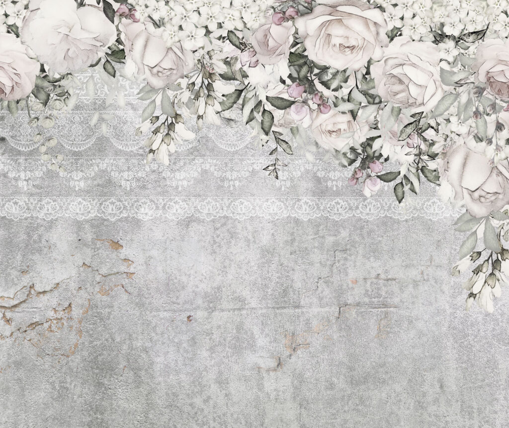 Weiße und rosa Blumen auf grauem Hintergrund Weiße und rosa Blumen auf grauem Hintergrund