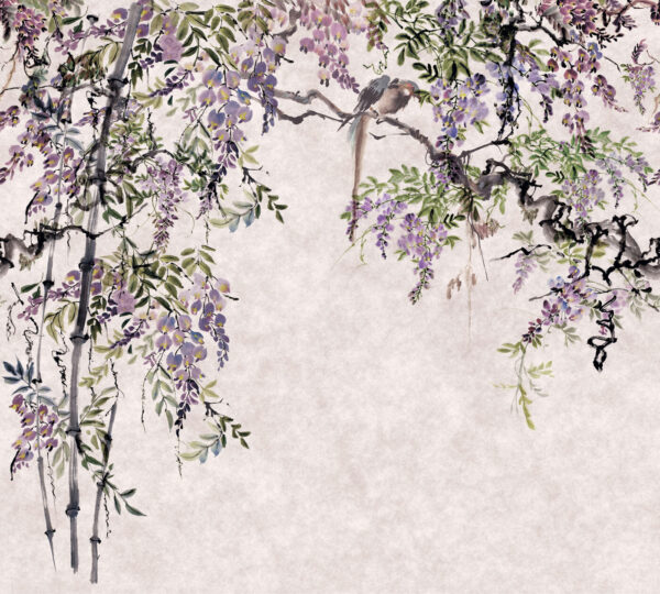 Gemälde eines Baumes mit violetten Blumen Gemälde eines Baumes mit violetten Blumen