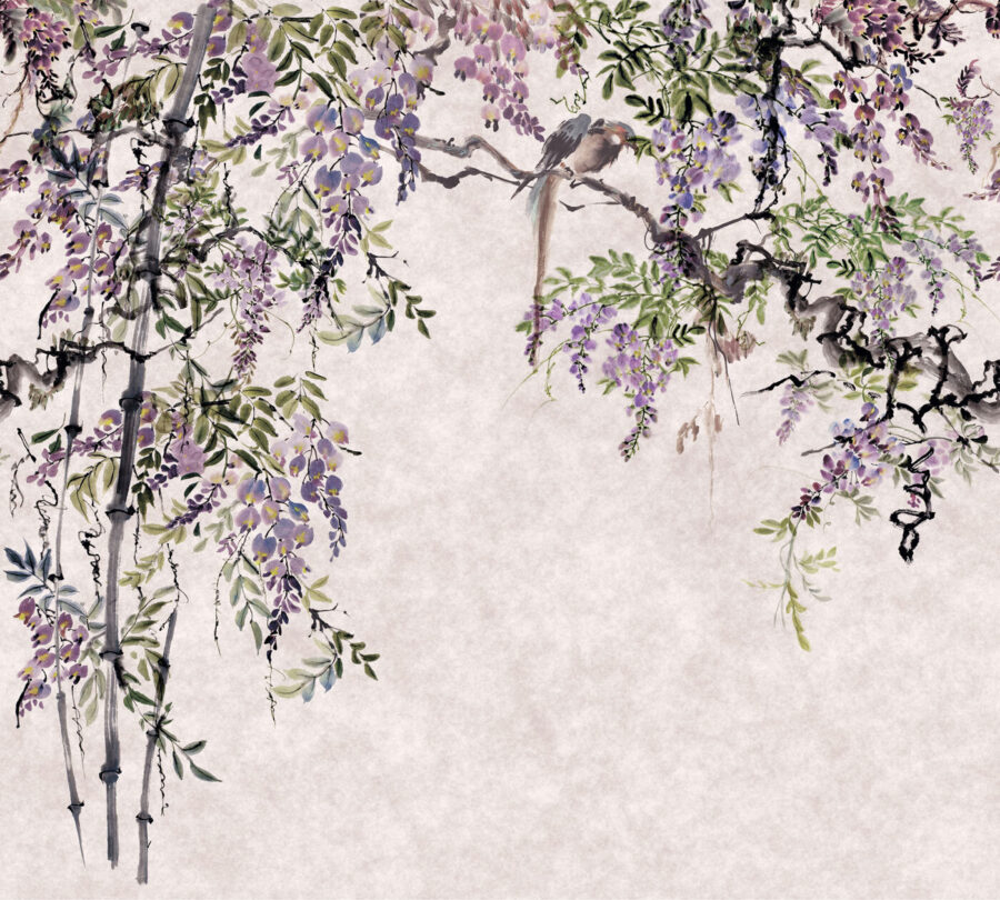 Gemälde eines Baumes mit violetten Blumen