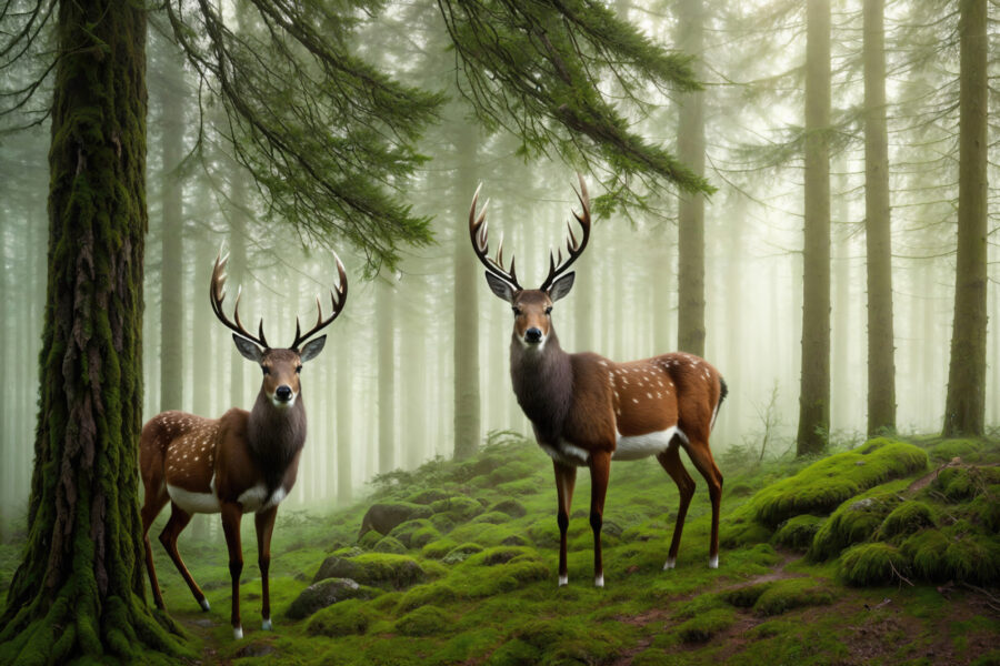Zwei Hirsche in einem Wald