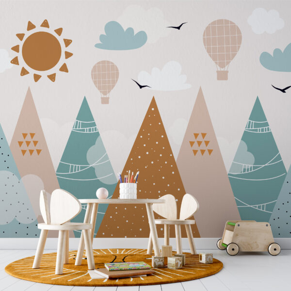 Landschaft mit Bäumen und Heißluftballons Landschaft mit Bäumen und Heißluftballons