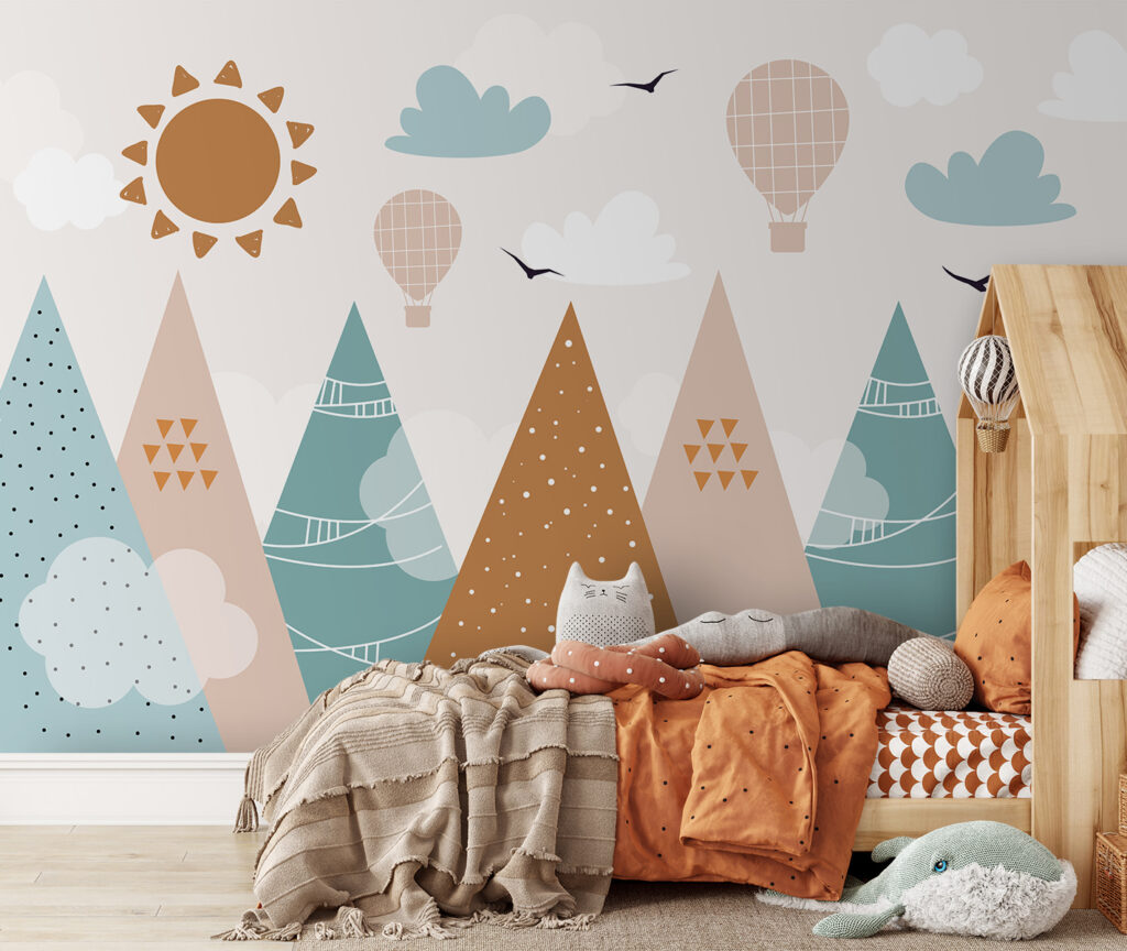 Landscape with trees and hot air balloons