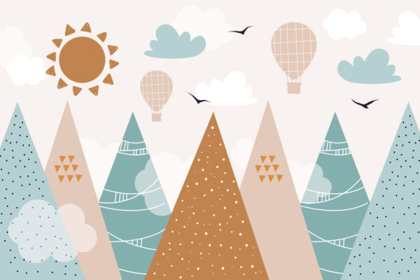 Landschaft mit Bäumen und Heißluftballons Landschaft mit Bäumen und Heißluftballons