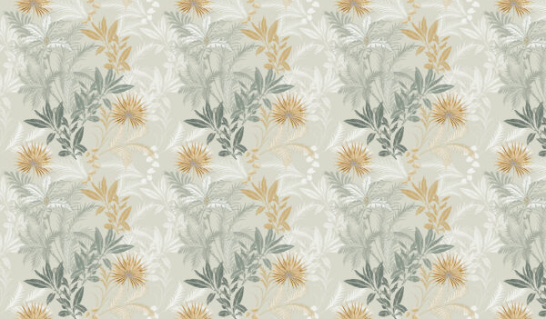 Ein Muster aus Blättern und Blumen Ein Muster aus Blättern und Blumen