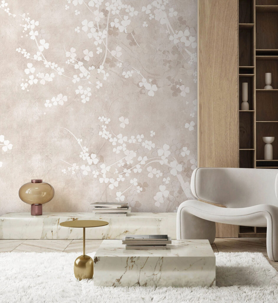 White flowers on a beige background