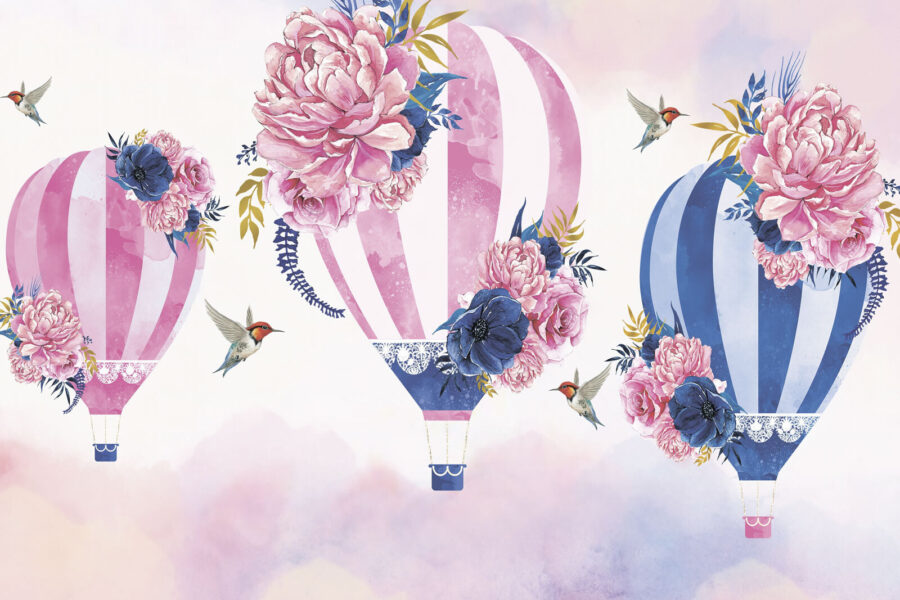 Gruppe von Heißluftballons mit Blumen