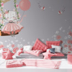 Fototapeten Cartoon einer Katze auf einer Schaukel