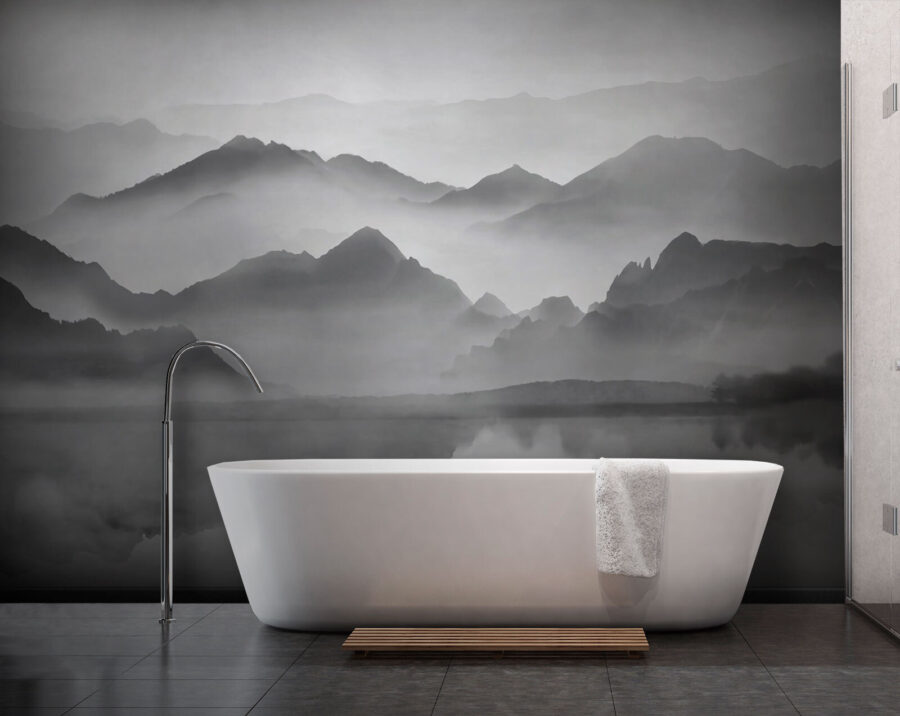 Bergkette mit Nebel und Wasser Bergkette mit Nebel und Wasser