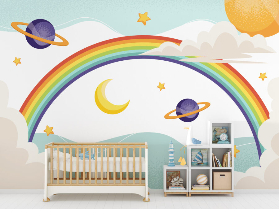 Regenbogen mit Planeten und Sternen Regenbogen mit Planeten und Sternen