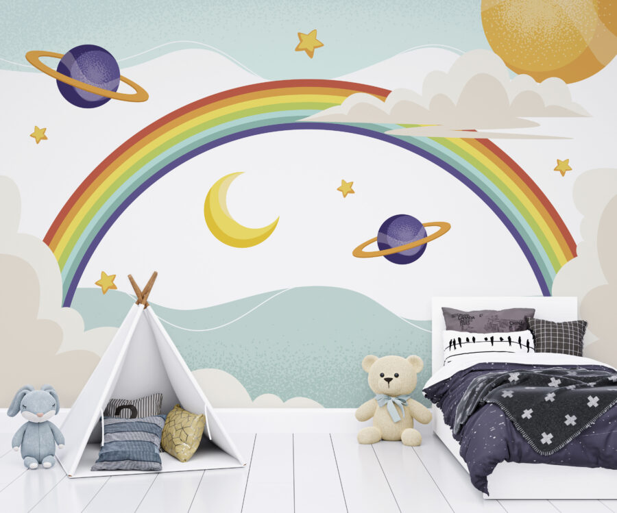 Regenbogen mit Planeten und Sternen Regenbogen mit Planeten und Sternen
