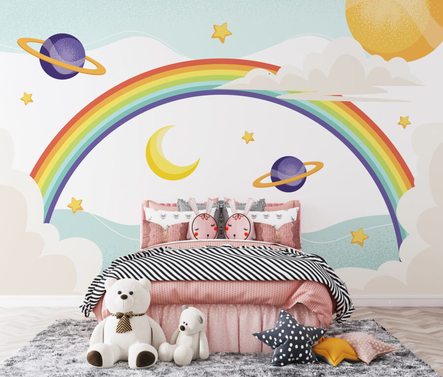 Regenbogen mit Planeten und Sternen Regenbogen mit Planeten und Sternen