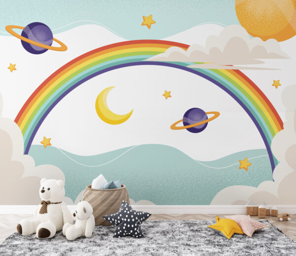 Regenbogen mit Planeten und Sternen Regenbogen mit Planeten und Sternen