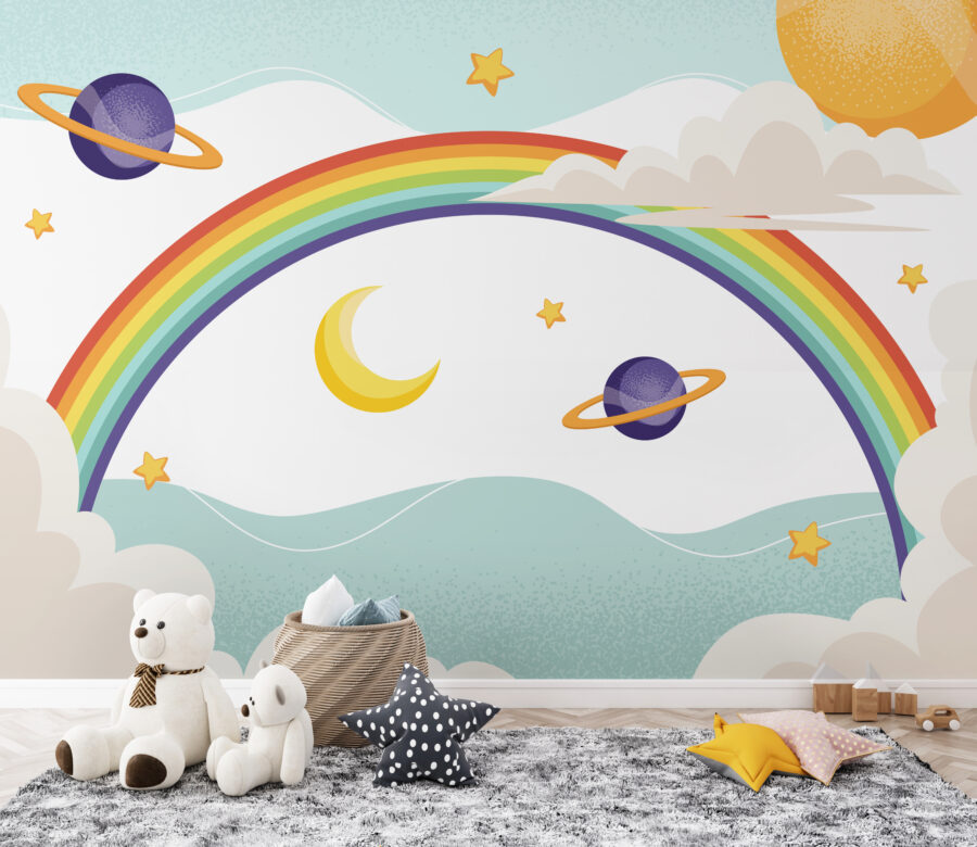 Regenbogen mit Planeten und Sternen Regenbogen mit Planeten und Sternen