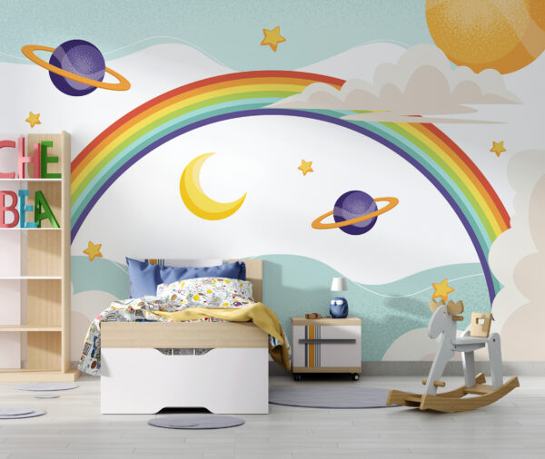 Regenbogen mit Planeten und Sternen Regenbogen mit Planeten und Sternen