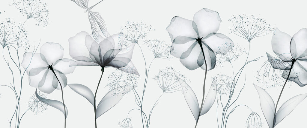 Transparente Blumen mit Blättern Transparente Blumen mit Blättern