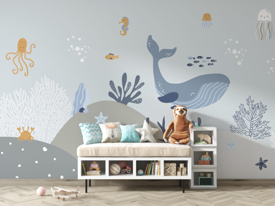 Fototapeten Wale und Fische unter Wasser – Bild 6