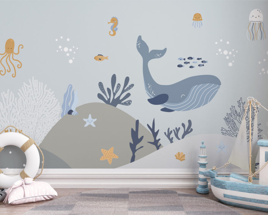 Fototapeten Wale und Fische unter Wasser – Bild 4