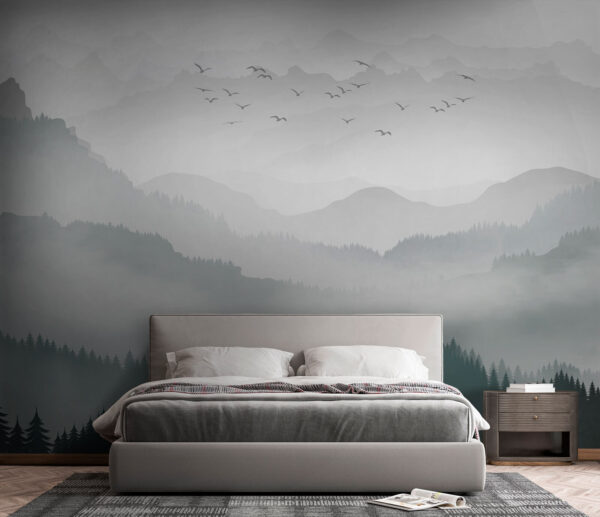 Birds flying over a mountain range Birds flying over a mountain range