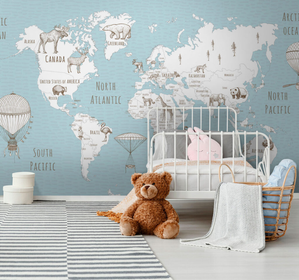 Map of the world with animals