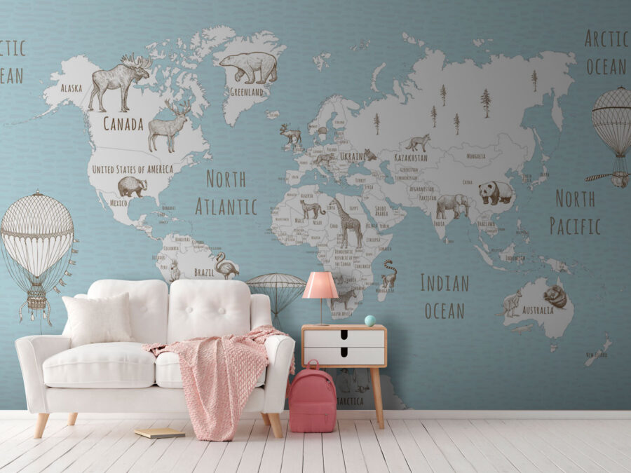 Karte der Welt mit Tieren