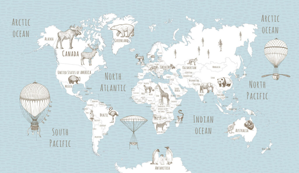 Karte der Welt mit Tieren Karte der Welt mit Tieren