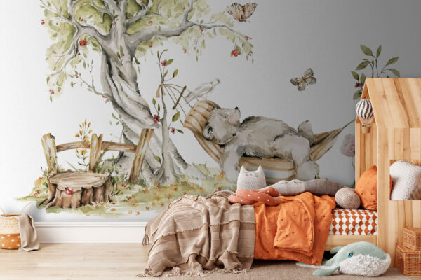 Bear sleeping in a hammock