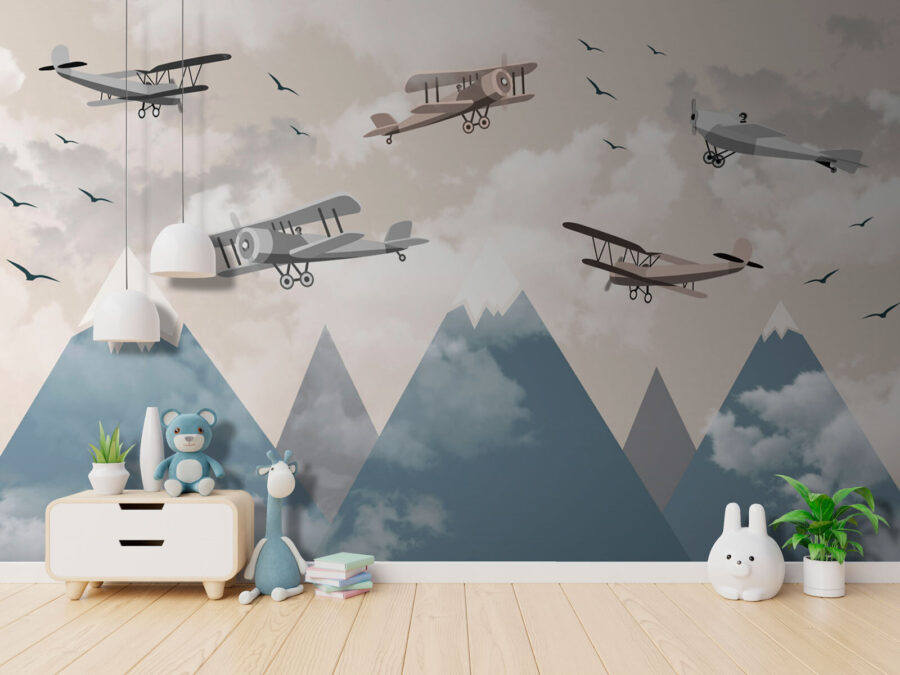 Gruppe von Flugzeugen fliegen in den Himmel