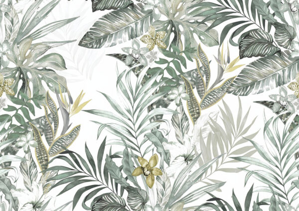 Wallpaper with leaves and flowers