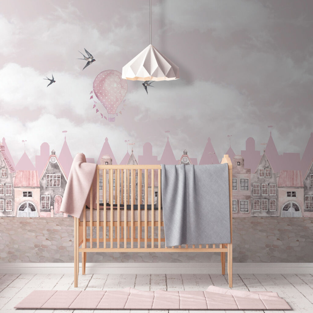 Rosa und weiße Stadtlandschaft mit rosa Luftballons und Vögel fliegen u94128pir2 1024x1024 - Rosa und weiße Stadtlandschaft mit rosa Luftballons und Vögel fliegen